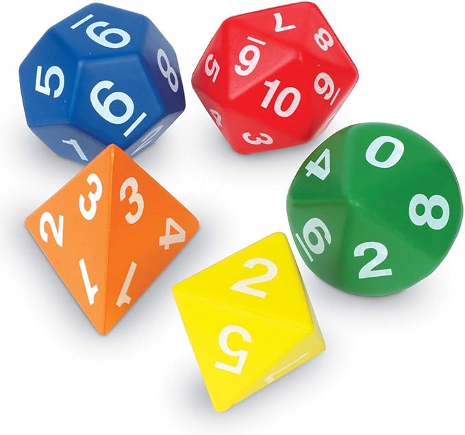 Learning Resources Jumbo Foam Polyhedral Dice - Math Manipulative Cubes,Teacher Supplies, Classroom Must Haves , Homeschool and Preschool, Board Game Accessories, Counting Numbers, Party Gifts
