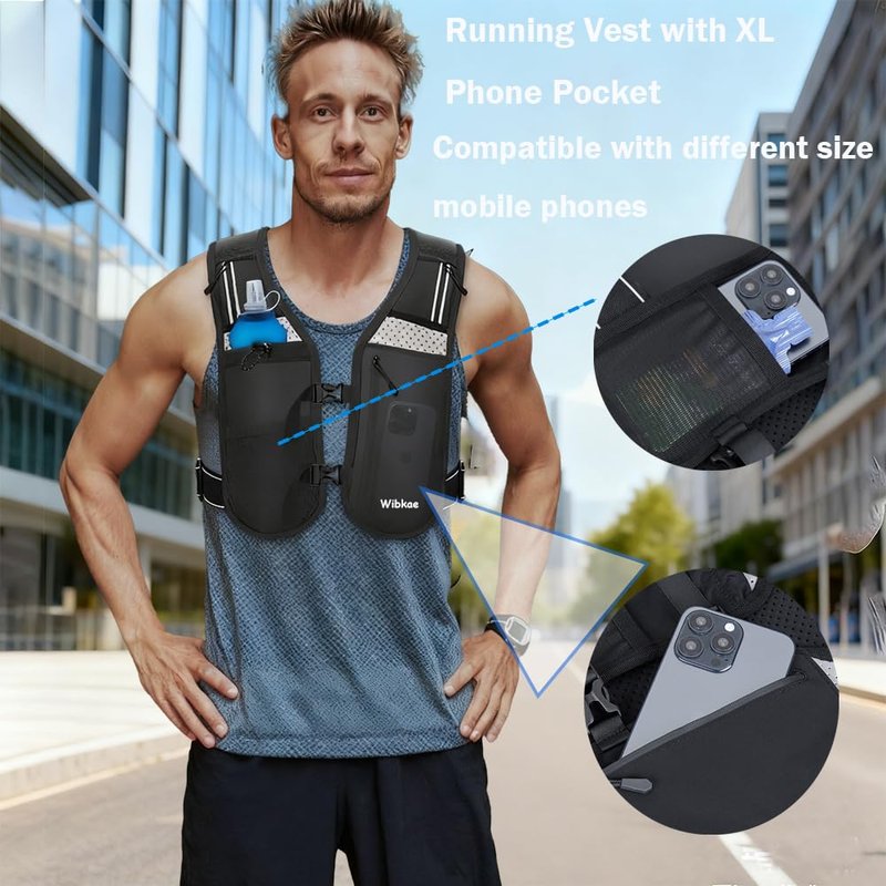 Running Vest for Men Women, Adjustable Hydration Vest with 500ml Soft Water Bottle, Reflective Hydration Pack for Trail Marathon Running, Hiking, Cycling