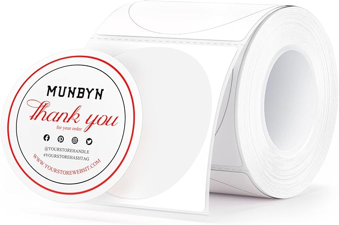 MUNBYN Red&Black Thermal Labels, Only Compatible with MUNBYN RW405, Dual Color Round Thermal Sticker for Schools, Business, Price Tags, Baking Labels, 150 Sheets/1 Roll