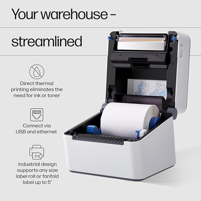 HP Direct Thermal Label Printer with Ethernet Connection – Industrial-Grade, Easy-to-Use, & High-Speed Shipping Label Printer (203 DPI)