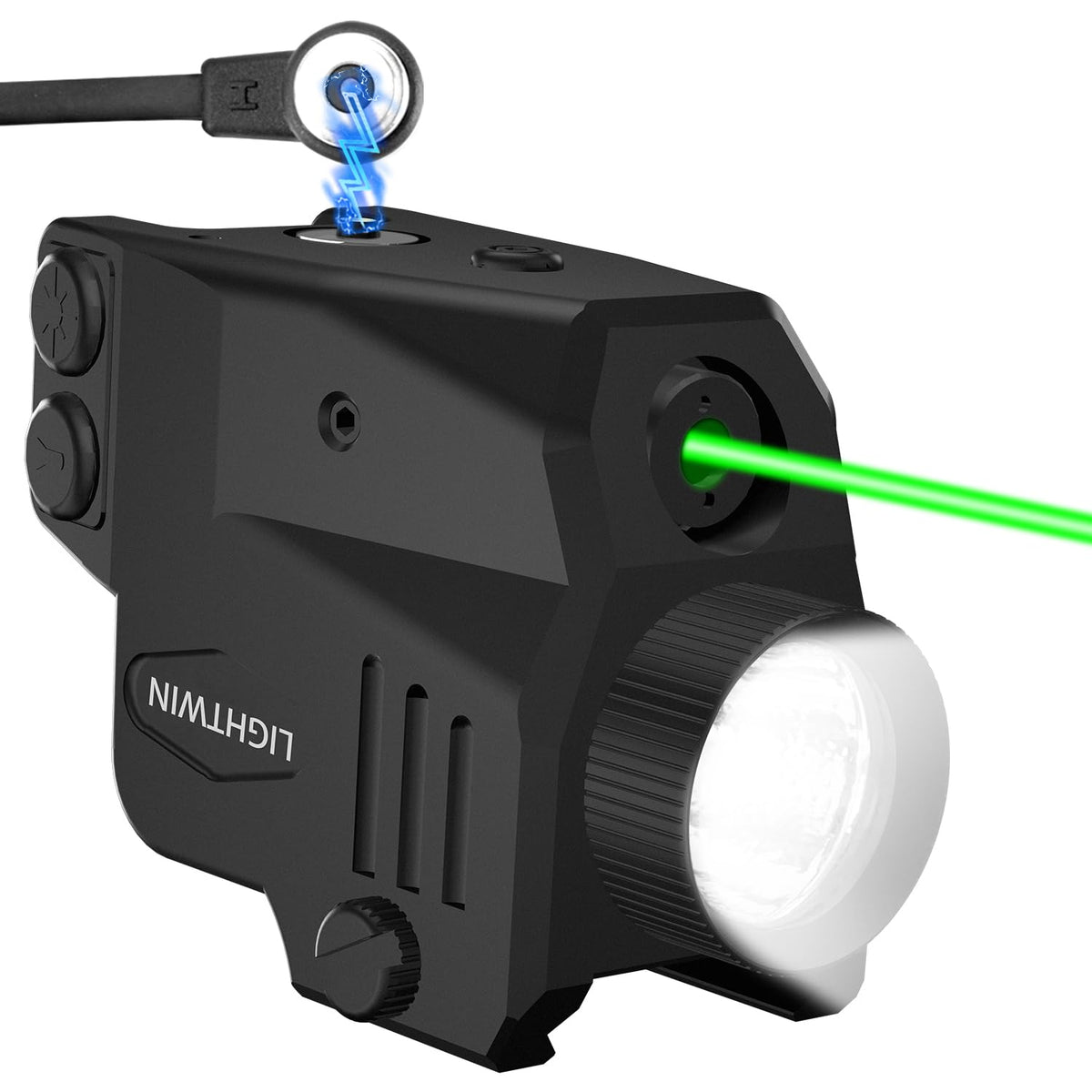 Magnetic Rechargeable 500 Lumens Pistol Light Laser Combo, Green Laser Beam, Strobe & Steady Function for Tactical Flashlight with Picatinny Rail