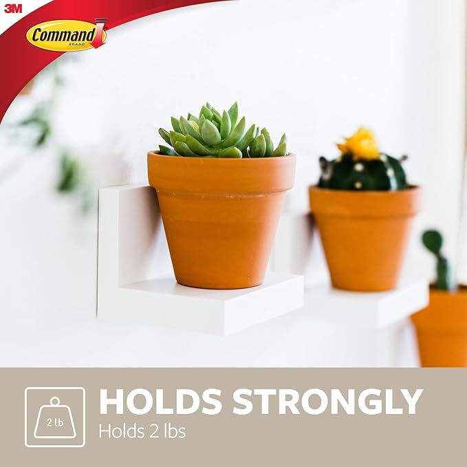 Command Display Ledges, Holds up to 2 lb, Quartz, 2 Ledges with 8 Medium Strips, Damage-Free Hanging Floating Shelf with Adhesive Strips, Personalize Living Room, Bedroom, Kids Room or Office