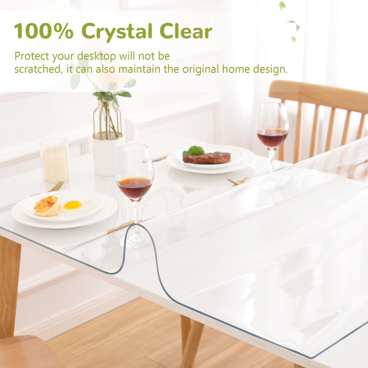 Eisdroma 44 x 114 Inch Clear Table Cover Protector, Clear Table Protector for Dining Room Table, 1.5mm Plastic Table Cover, Waterproof Table Pad for Kitchen, Office
