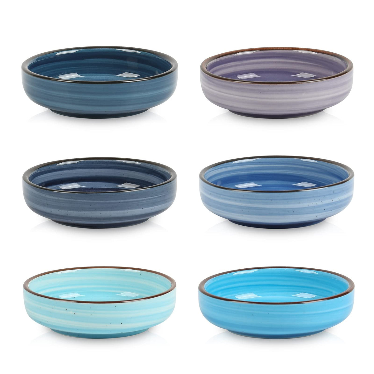 Selamica Ceramic 3.3 Inch Soy Sauce Dish Dipping Bowls Side Dishes Small Appetizer Pinch Bowls for Condiments, Sushi, Ketchup, BBQ-Set of 6(Ceylon Blue)