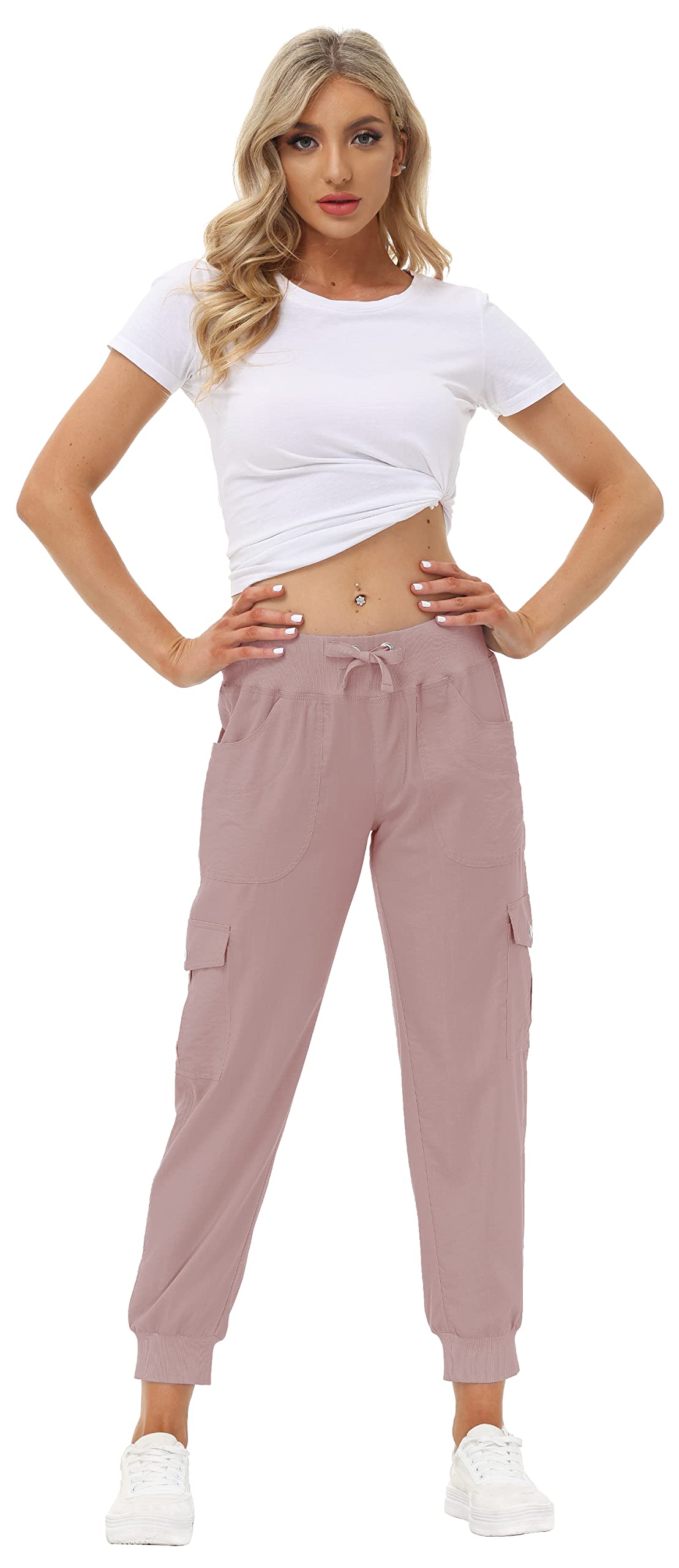 MoFiz Hiking Cargo Pants for Women with Pockets Lightweight Quick Dry Athletic Outdoor Summer Travel Casual Joggers Sweatpants Dusty Pink XS