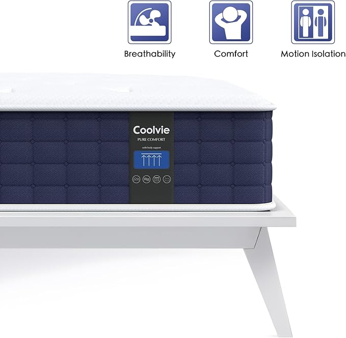Coolvie Twin XL Hybrid Mattress, 10 Inch Medium Firm Mattress in a Box, Gel Memory Foam for Refresh Sleep and Individual Pocket Springs for Back Pain, CertiPUR-US Certified & Fiberglass Free