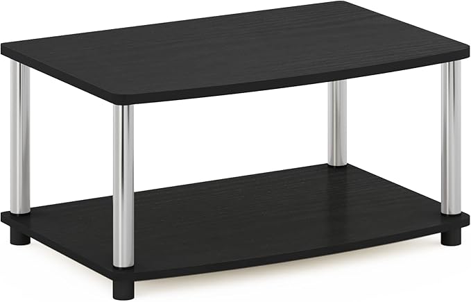 Furinno Turn-N-Tube No Tools 2-Tier Elevated TV Stand, Stainless Steel Tubes, Americano/Chrome, 13191AMSS