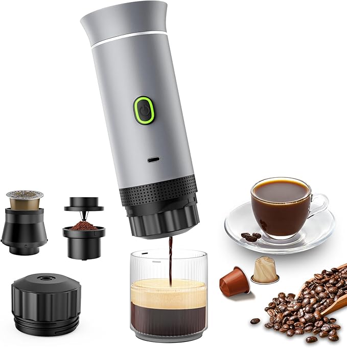 Lmozim Portable Espresso Maker, Travel Coffee Maker for camping, Portable Espresso Machine with USB-C, 3-in-1 Small Espresso Machine with Ground Coffee & Capsules (NS＆DG) for RV, Hiking