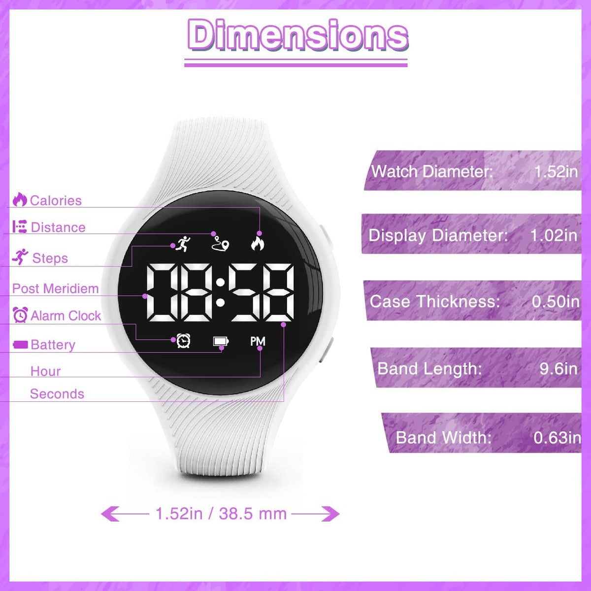 Konewos Children Simple Fitness Tracker Watch, Digital Step Counter Sport Watch, Waterproof Wristwatch, with Pedometer Alarm Clock Calendar for Kids Boy Girl Students (White-Square) (Square-Purple)
