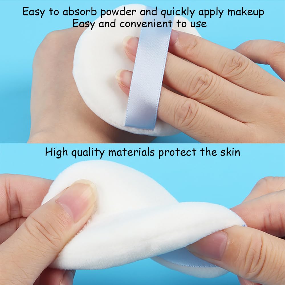 Ultra Soft Powder Puff and Container 3.3" High Density Velvet Dusting Washable Reusable Powder Puff,Body Powder Puff and Glass Jar Holder Loose Powder Box with Puff for Face Makeup(Pink)