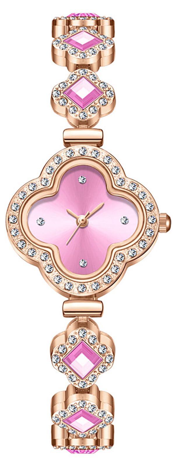ADSBIAOYE Luxury Women Wrist Watches Unique Rose Gold Diamond Bracelet Watch Fashion Dress Quartz Watches for Women Gift (01 Pink)