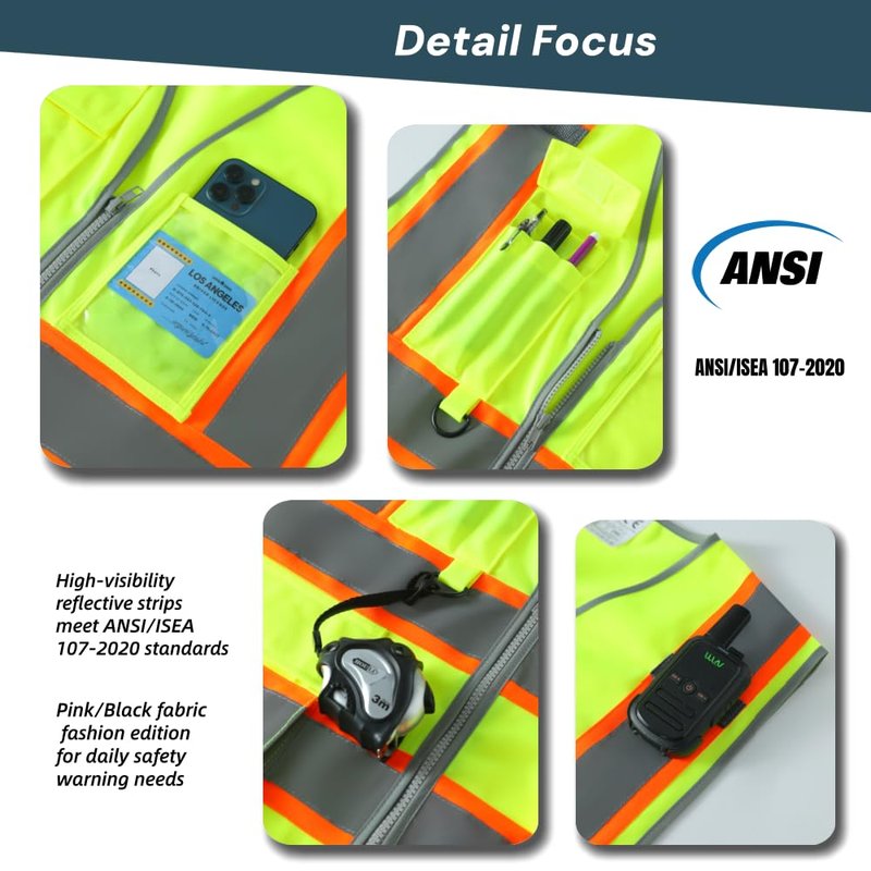 IDOU Yellow Reflective Safety Vest, High Visibility Work Vest for Men Women with 8 Utility Pockets, Zipper & Breathable Mesh/L