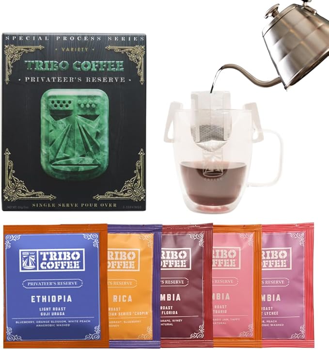 TRIBO Coffee Single-Serve Pour Over Packets, Assorted Privateer Reserve