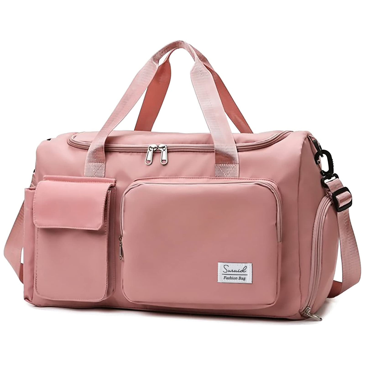 Suruid Sports Gym Duffel Bag with Shoes Compartment and Dry Wet Separated Pocket for Men and Women - Overnight Weekender Training Handbag Yoga Bag - Pink