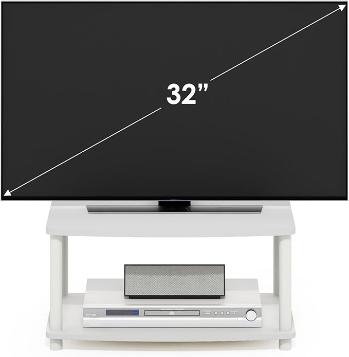 Furinno Turn-N-Tube TV Riser Stand, 2-Tier Small Elevated No Tools TV Stand, TV Console for TV up to 32 inch, 15.8 x 23.8 x 11, for Living Room, Bedroom, White