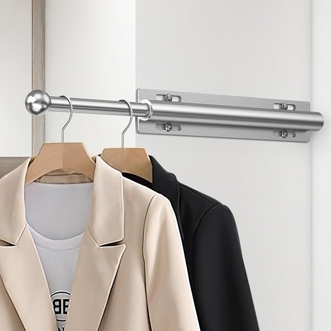Supforce Valet Rod for Closet Pull Out, Retractable Slide Out Valet Rod Closet Organization, 12" Aluminum Valet Clothing Hanger Rods Perfect for Suits, Freshly Pressed Clothes, Polished Chrome