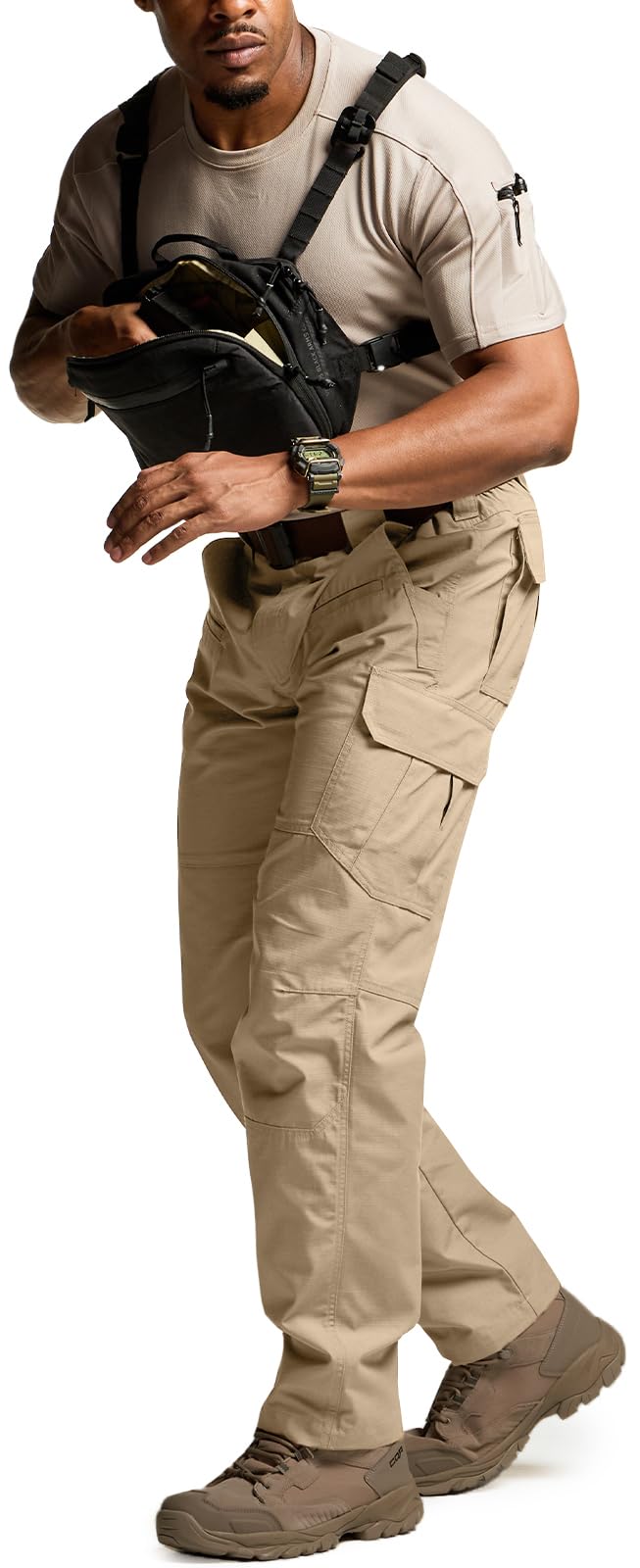 CQR Men's Tactical Pants, Water Resistant Ripstop Cargo Pants, Lightweight EDC Work Hiking Pants, Outdoor Apparel, Raider Khaki, 32W x 32L
