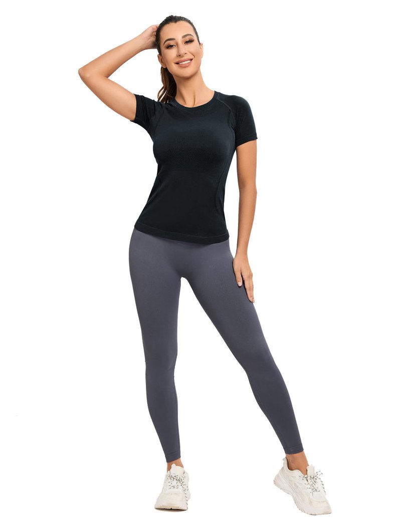 MathCat Seamless Workout Tops for Women, Short Sleeve Compression Athletic Shirts Soft Yoga Gym Tops XS-XL Black