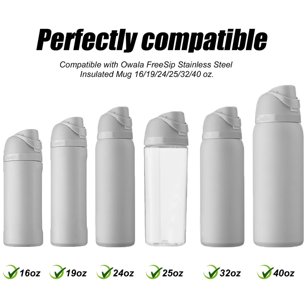 4pcs Bottle Seal Ring & Replacement Stopper for Owala FreeSip 16oz 19oz 24oz 32oz 40oz, Silicone O Ring Water Bottle Lid Parts, Cap Mouth Plug Gasket Accessories, BPA-Free (Black, White)