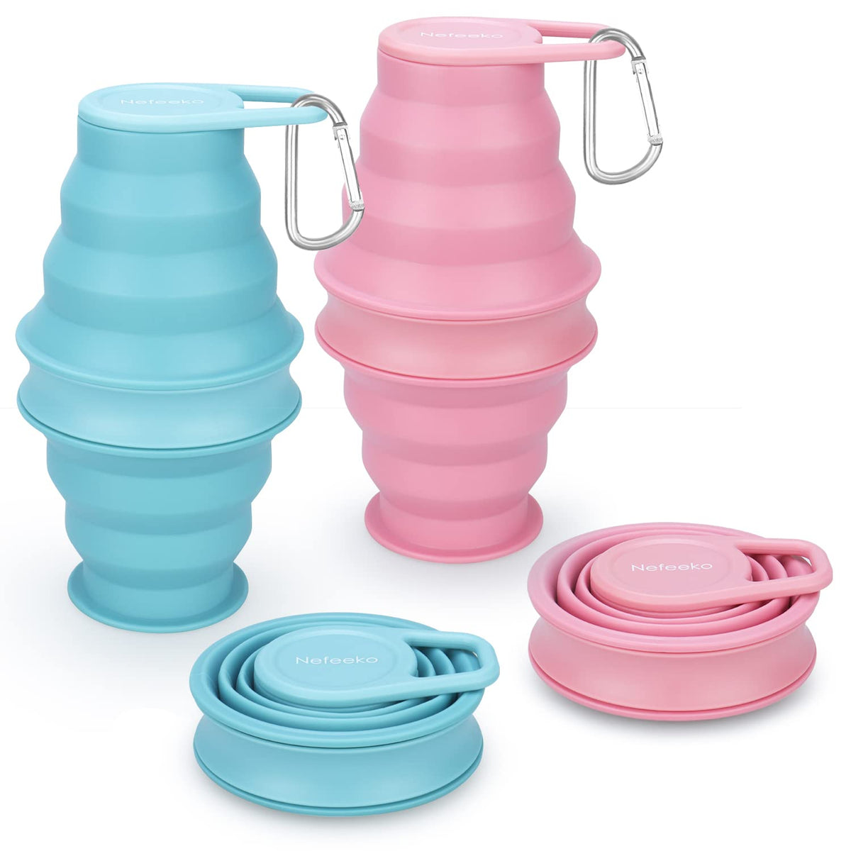 Nefeeko Collapsible Water Bottle,2 Pack 17oz Reuseable BPA Free Silicone Foldable Water Bottles for Travel Gym Camping Hiking, Portable Leak Proof Sports Water Bottle with Carabiner