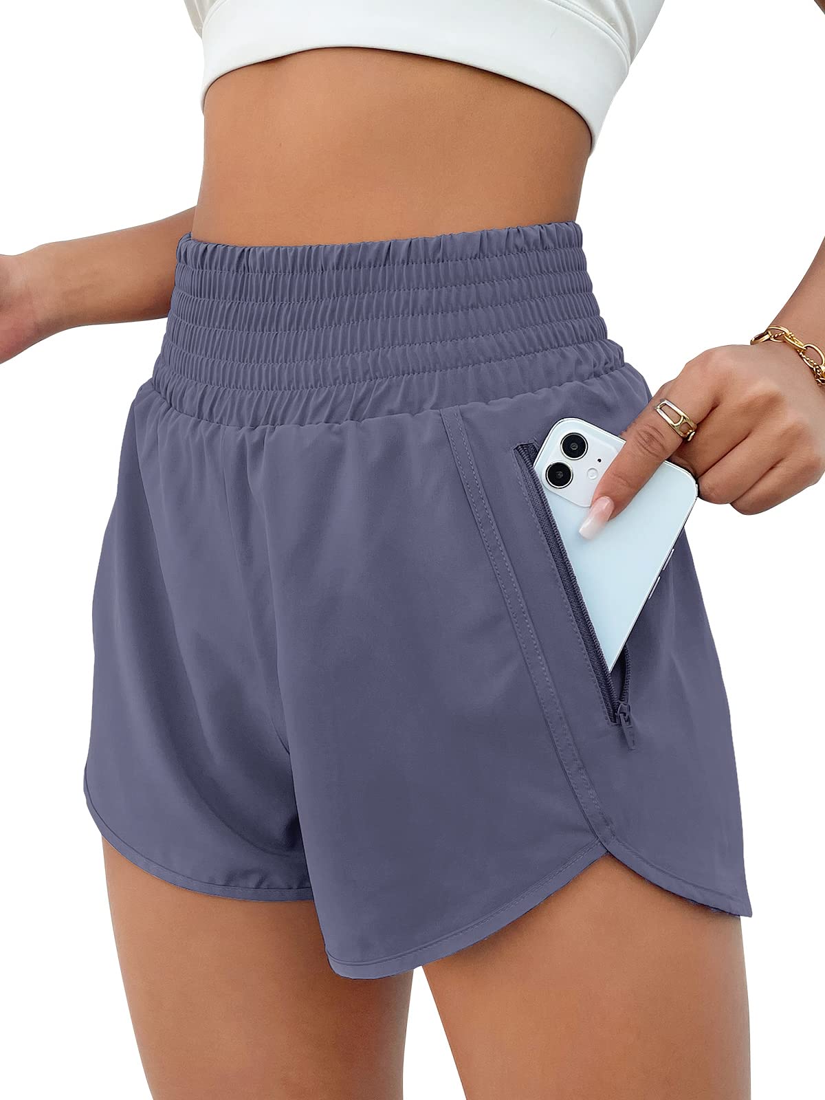 BMJL 2.5" Women Athletic Shorts High Waisted Short with Pocket(BluGre,XS