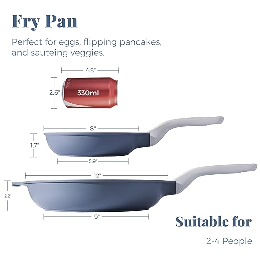PRICUSIS Nonstick Ceramic Frying Pan Skillet, 10+12 Inch Induction Compatible with Stay Cool Handle, Healthy PTFE PFAS & PFOA Free Omelet Pan, Dishwasher Safe (Blueberry Gray)
