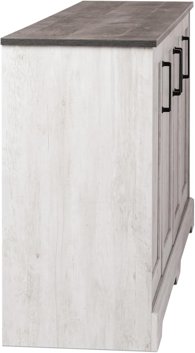 Prepac Rustic Ridge 4 Door Console Table with Storage, Washed White Storage Cabinet with Doors and Shelves, Sideboard Storage Cabinet 66" W x 31.75" H x 16" D, ACBG-1620-1