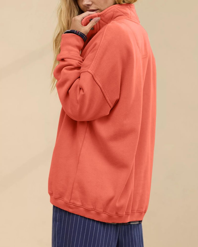 Gacaky Sweatshirt for Women Oversized Casual Long Sleeve Button Henley Neck Pullover Tops Fashion Outfits Clothes Orange XL