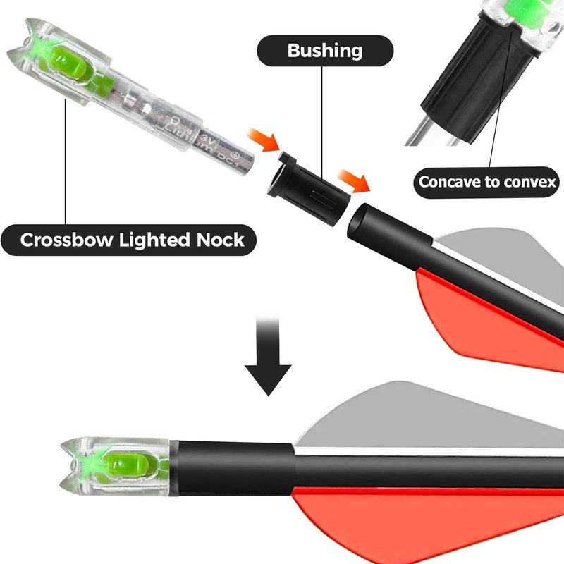 sntxmy 6-Pcs Crossbow Bolts Lighted Nocks Lights Up Automatically with Bushings for (.285/.297/.300/.305)