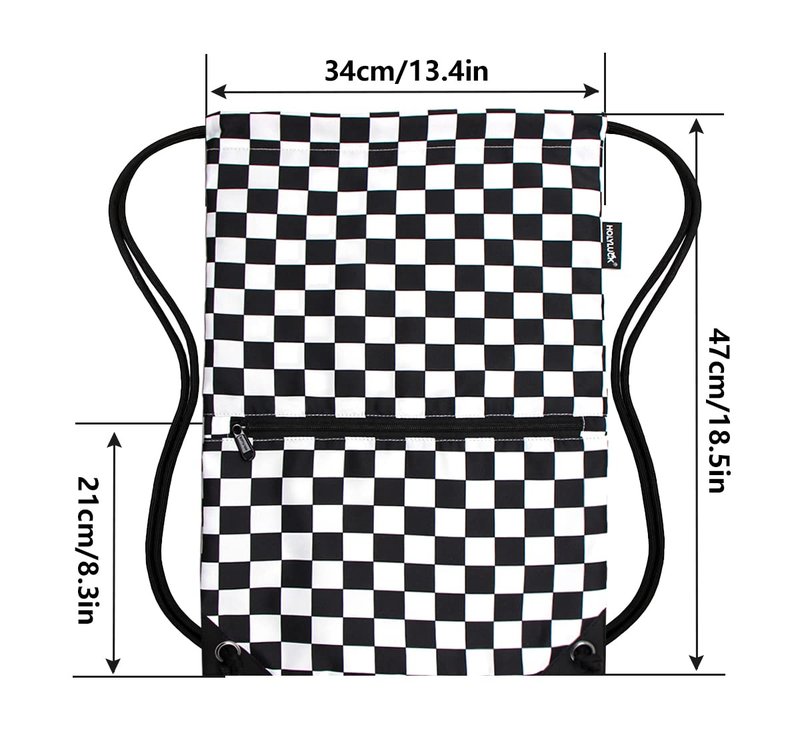 HOLYLUCK Drawstring Backpack Bag Sport Gym Sackpack (Black and white grid)
