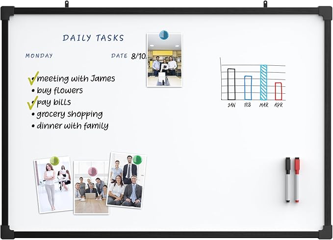 MaxGear Magnetic Dry Erase White Board, 36 X 24 Inches Double Sided Whiteboard, Black Aluminum Frame White Board for Wall, Hanging Planner Board with 2 Dry Erase Markers for School Office Home