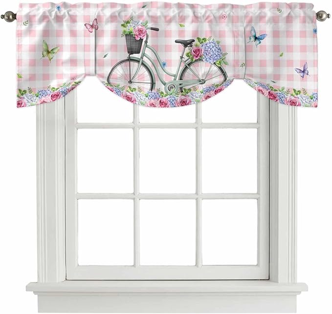 Spring Tie Up Valance Curtains for Windows, Kitchen Curtains Window Shades