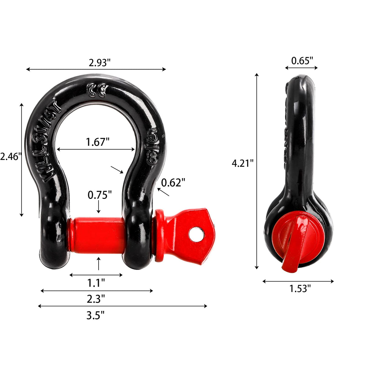 Bekith 4 Pack 5/8" D Ring Shackle 3.25 Ton (7165 Lbs) Capacity with 3/4" Pin Heavy Duty Shackles for Tow Strap, Winch, Off-Road Truck Vehicle Recovery