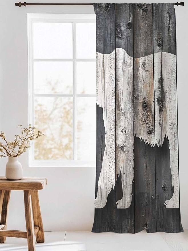 Sheer Curtains 84 Inches Long, Farmhouse Country Vintage Wood Grain Privacy