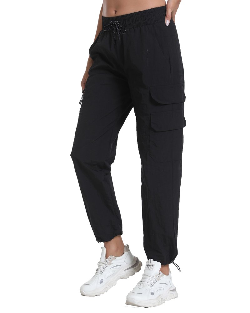 Womens Hiking Pants Water Resistant - Cargo Joggers for Women with Pockets Lightweight Quick Dry Travel Camping Pants(Cargo Dark Black, Medium)
