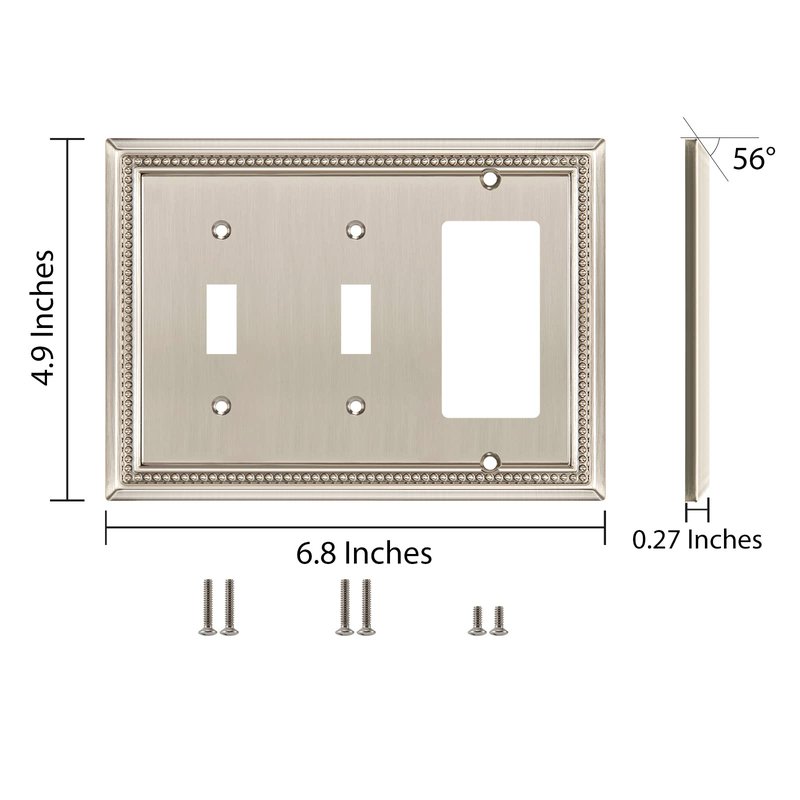 Henne Bery Sunken Pearls Heavy Duty Decorative Wall Plate Switch Plate Outlet Cover (Double Toggle/Single Decorator, Satin Nickel)
