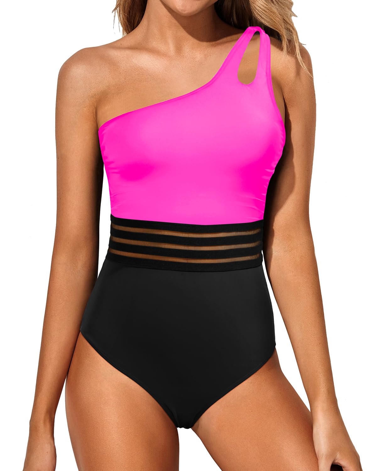 Women's One Shoulder One Piece Tummy Control Swimsuit Full Coverage
