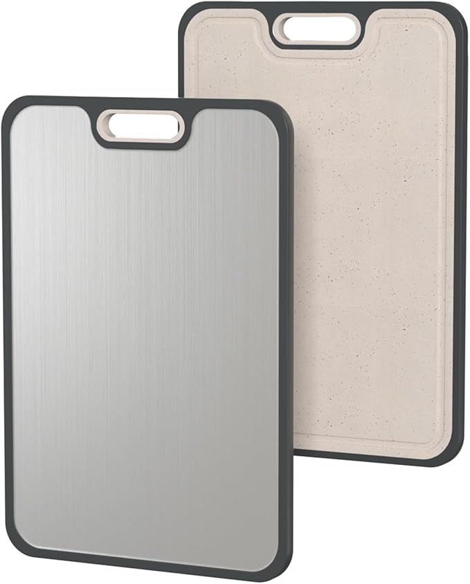 Ghims 2IN1 Titanium Cutting Boards for Kitchen,Metal Cutting Boards With Pure Titanium and Wheat Straw PP,Double Sided Chopping Board with Juice Groove Dishwasher Safe Easy to Clean Non Toxic 15"X10"