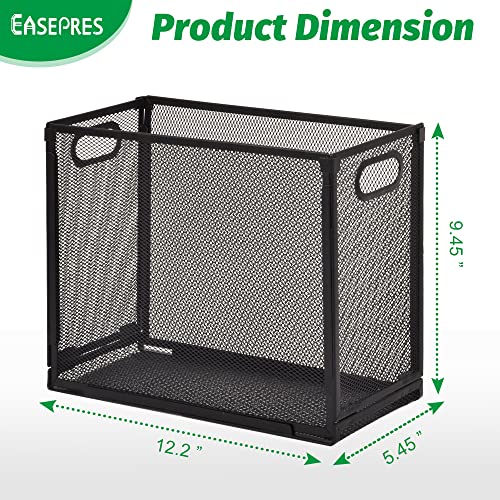EASEPRES Desk Hanging File Organizer with 5 Folders, Mesh Metal Letter-Size Desktop File Holder Box for Filing Folder Storage Basket, 1 Pack Black, 12.2 x 9.45 x 5.45 inches - size: 1 Pack with 5 Folders