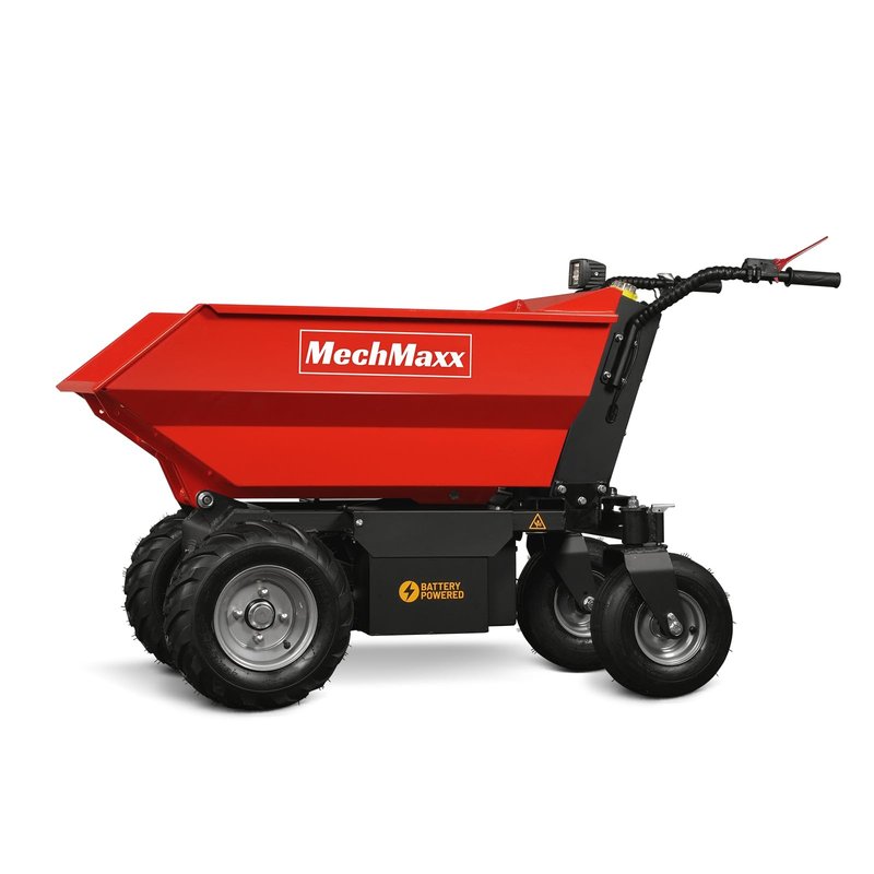 MechMaxx 1100Lb Loading 48V Battery Powered Wheel Barrow Electric Dumper Cart with 30W Light, Hydraulic Tipping, 1000W Brushless DC Motor, LED Display Screen, Model EH50 Red