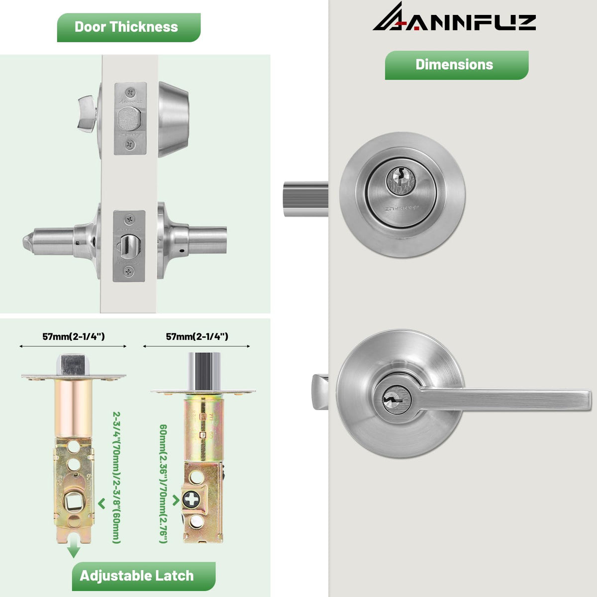 ANNFUZ Keyed Alike(Same Keys) Front/Exterior Door Lever Knob with Single Cylinder Deadbolt Combo Lockset, Entry Door Handle with Lock & Key, Round Locking Deadbolt for Interior Bedroom,Brushed Nickel