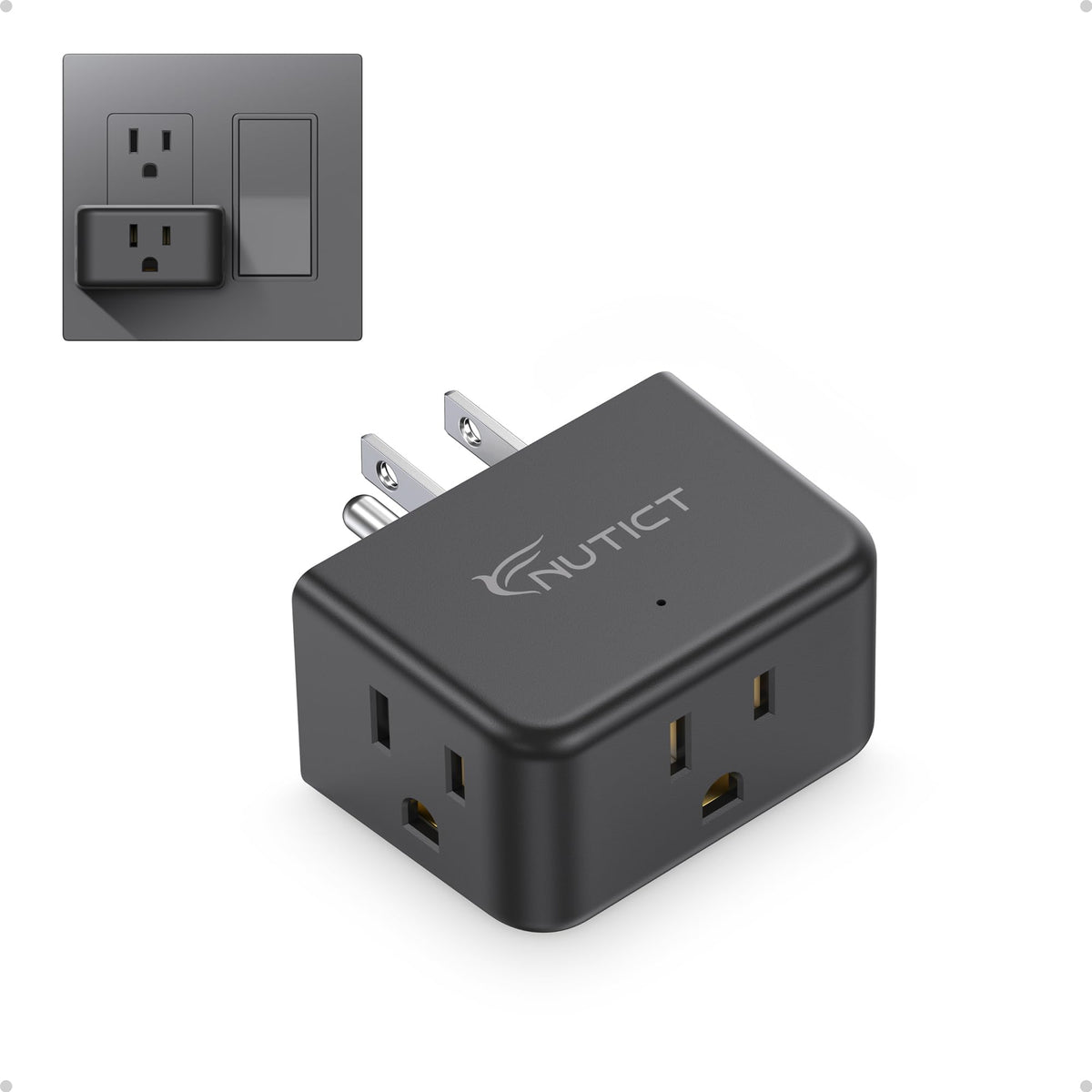 NUTICT Multi Plug Outlet Extender, Small Wall Plug Extender Adapter, Black