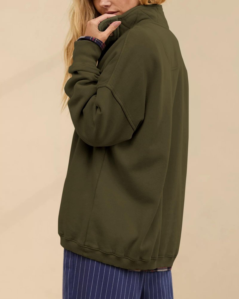 Gacaky Sweatshirt for Women Oversized Casual Long Sleeve Button Henley Neck Pullover Tops Fashion Outfits Clothes Army Green S