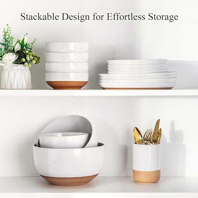 AmorArc 9.8’’ Extra Large Ceramic Salad Bowls, 90 OZ Serving Bowls Set of 2, Stoneware Oversized Bowls with Rustic Terracotta Underside for Salad, Soup and Dinner. Large Bowls for Entertaining&Gift