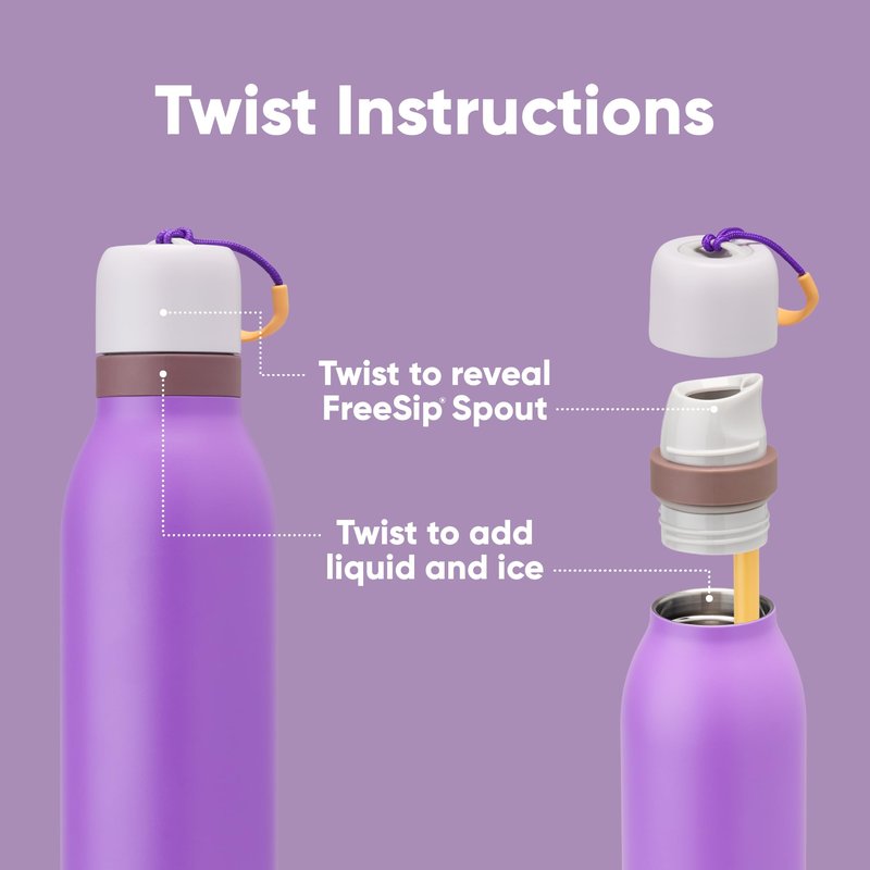 Owala FreeSip Twist Insulated Stainless Steel Water Bottle with Straw for Sports and Travel, BPA-Free, 18-oz, Purple (California Grapevine)