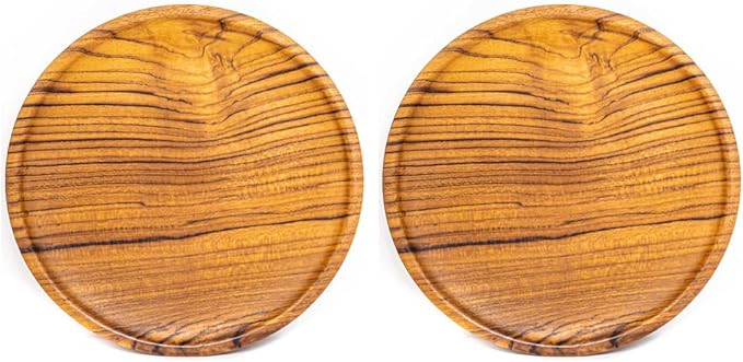 Rainforest Bowls Set of 2 8" Round Javanese Teak Wood Plates- Perfect for Everyday Use- Hot & Cold Friendly, Ultra-Durable, Premium Wooden Plates- Handcrafted by Indonesian Artisans