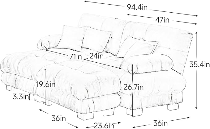 94.4" Loveseat Sofa, 2 Seater Modular Sectional Sofa, Beige Large U Shaped Sectional Couches, Fluffy Chenille Cloud Couch with Ottoman, Deep Seat for Living Room