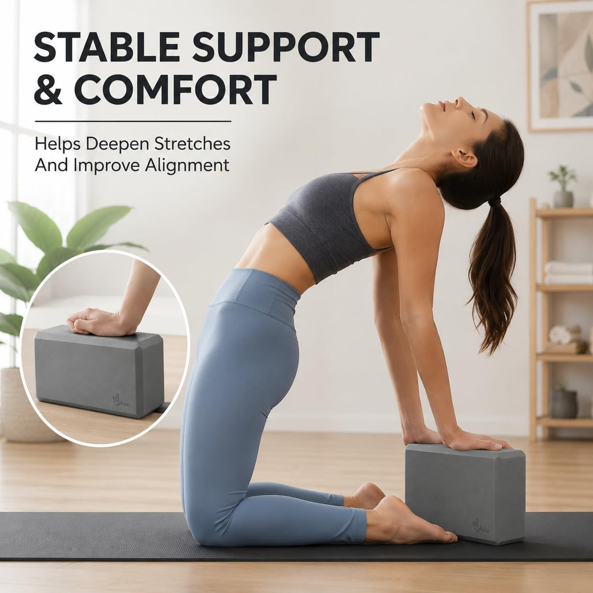Exerz Yoga Blocks 2 Pack EVA Foam Gym Bricks Pilates Stretch Gray