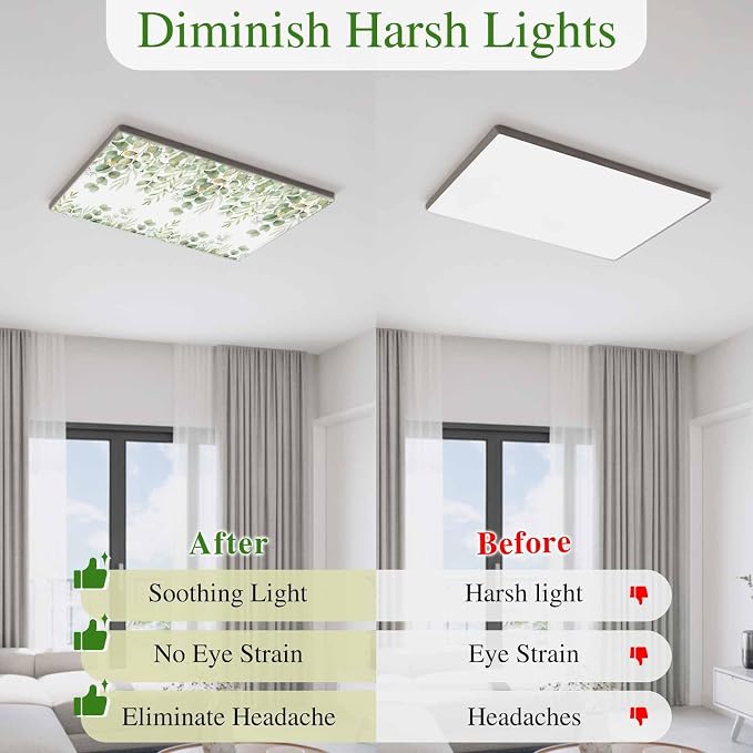 Fluorescent Light Covers for Ceiling Lights Sage Green Eucalyptus Leaves