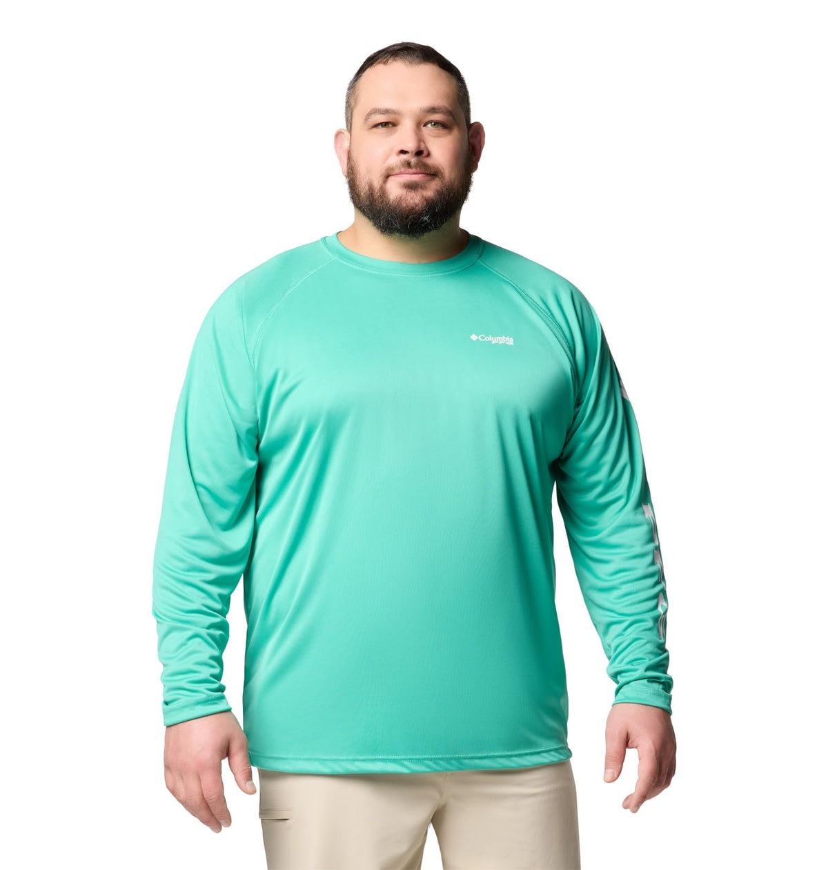 Columbia Men's PFG Terminal Tackle Long Sleeve Fishing Shirt, Glaze Green/White Logo, X-Small